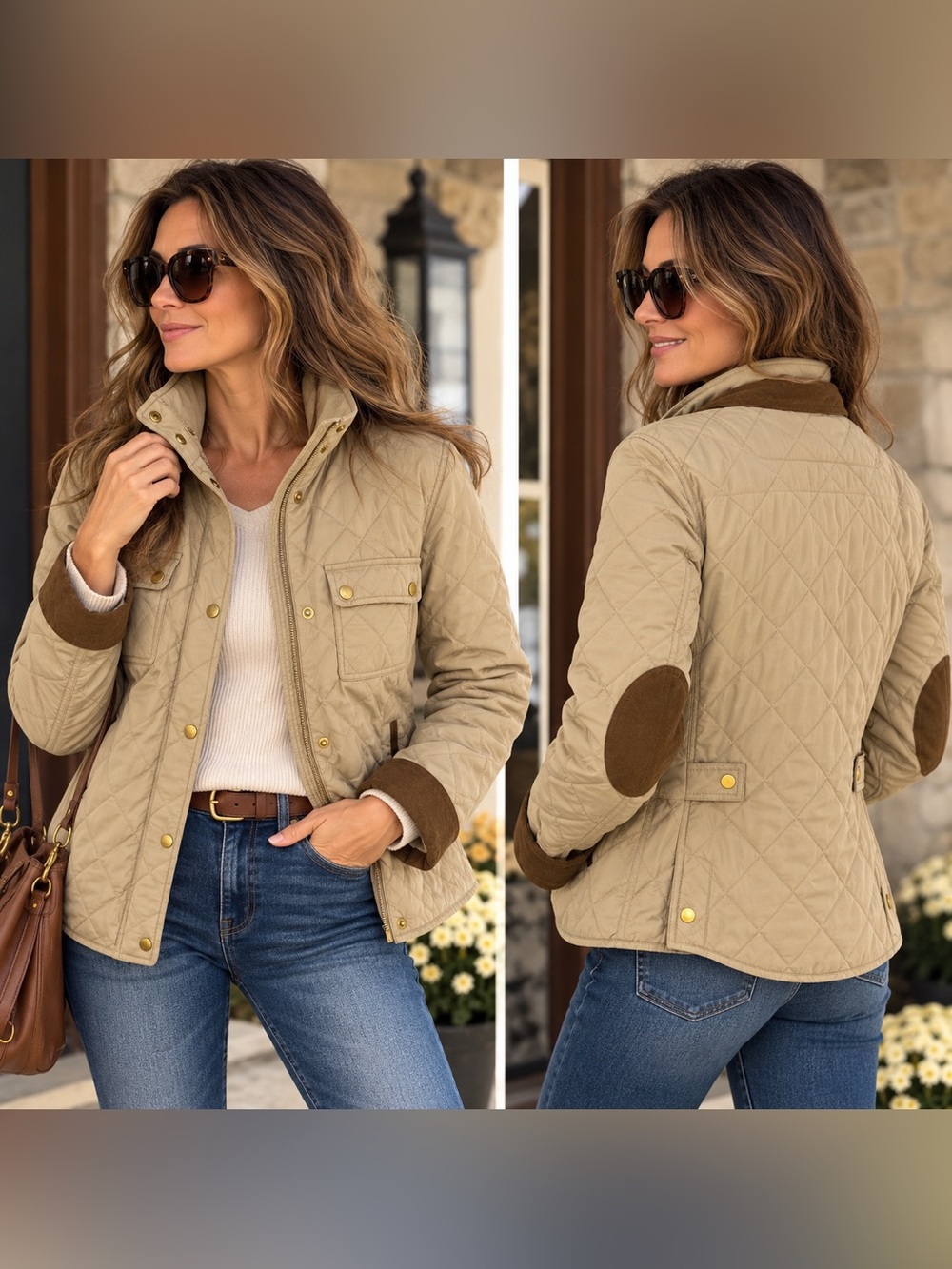 Christian Berg Stockholm Quilted Jacket Beige Brown Trim Y2K Preppy